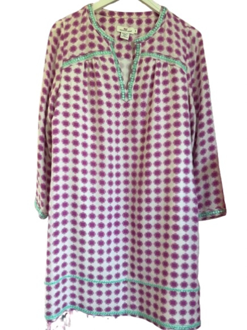 VINEYARD VINES 100% silk Tunic dress with Green Trim